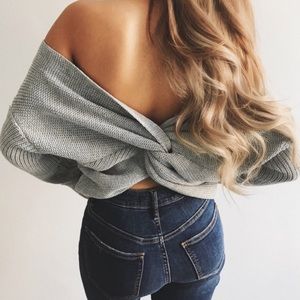 Zaful grey back knotted sweater